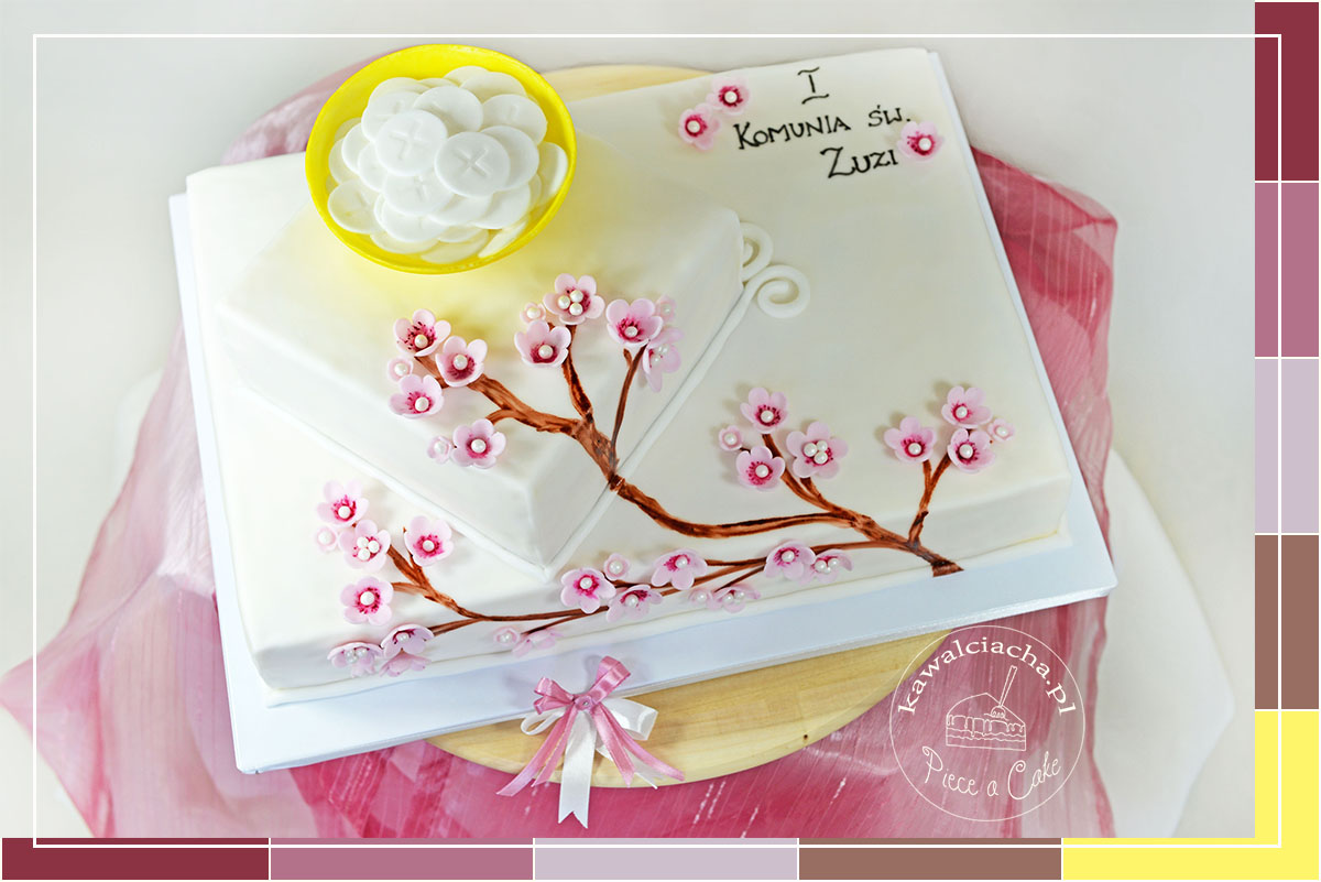 Obrazek: Schemat kolorystyczny - tort komunijny z kwitnącą wiśnią