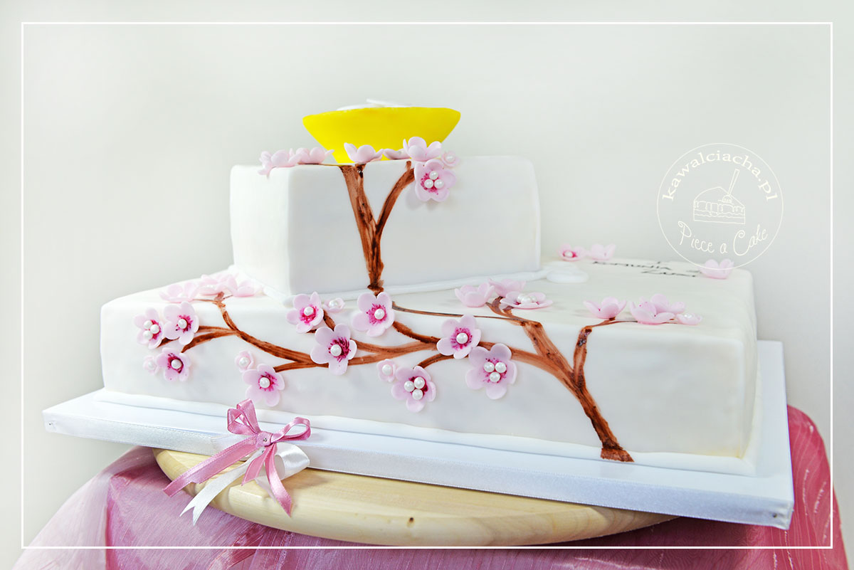 Obrazek: Tort komunijny dla dziewczynki z kwitnącą wiśnią